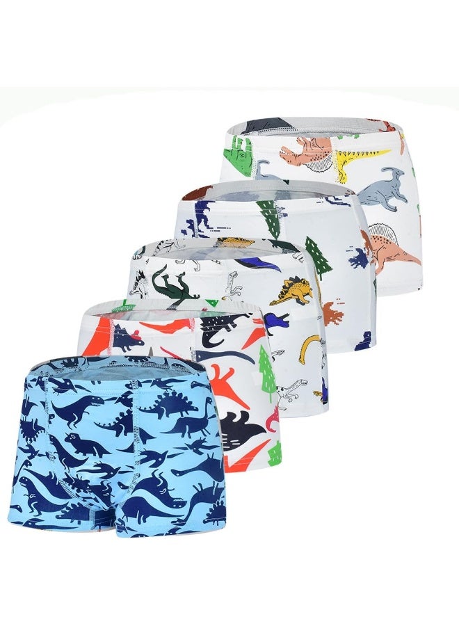 Tphon Boys Boxer Briefs, Toddler Kids Soft Cotton Underwear 5 Pairs Little Big Boy Dinosaur Shark Shorts Set - Image 1