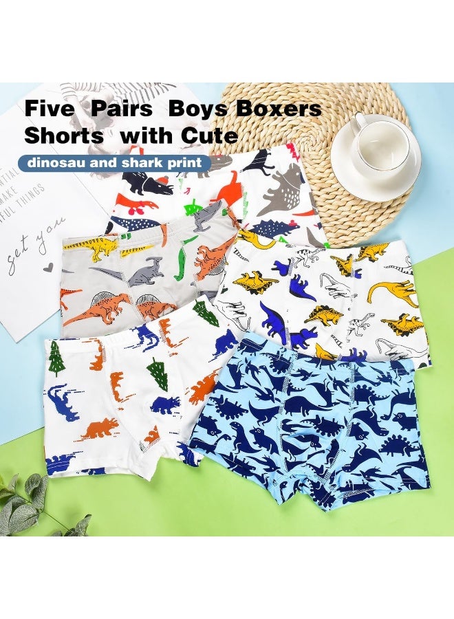 Tphon Boys Boxer Briefs, Toddler Kids Soft Cotton Underwear 5 Pairs Little Big Boy Dinosaur Shark Shorts Set - Image 4