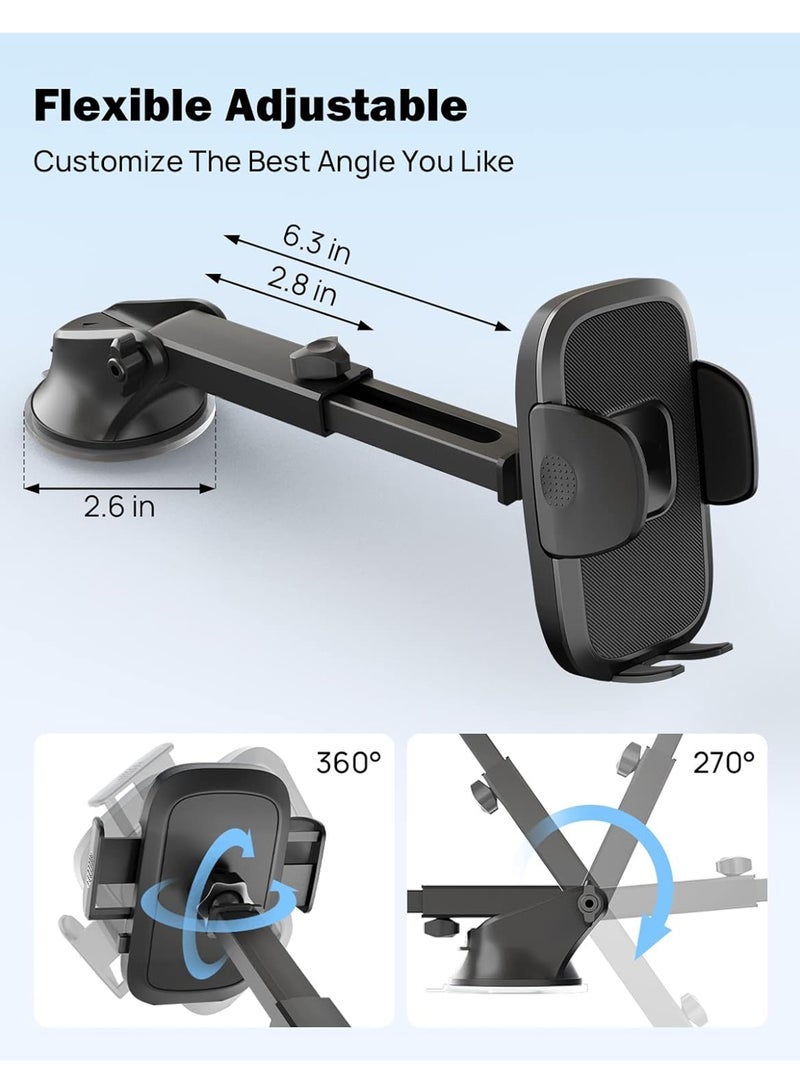 Phone Mount for Car, Long Arm Strong Suction Cup Car Phone Holder, Universal Hands-Free Phone Holder for Car Windshield Dashboard Air Vent, Fit iPhone Samsung All Smartphones - Image 3