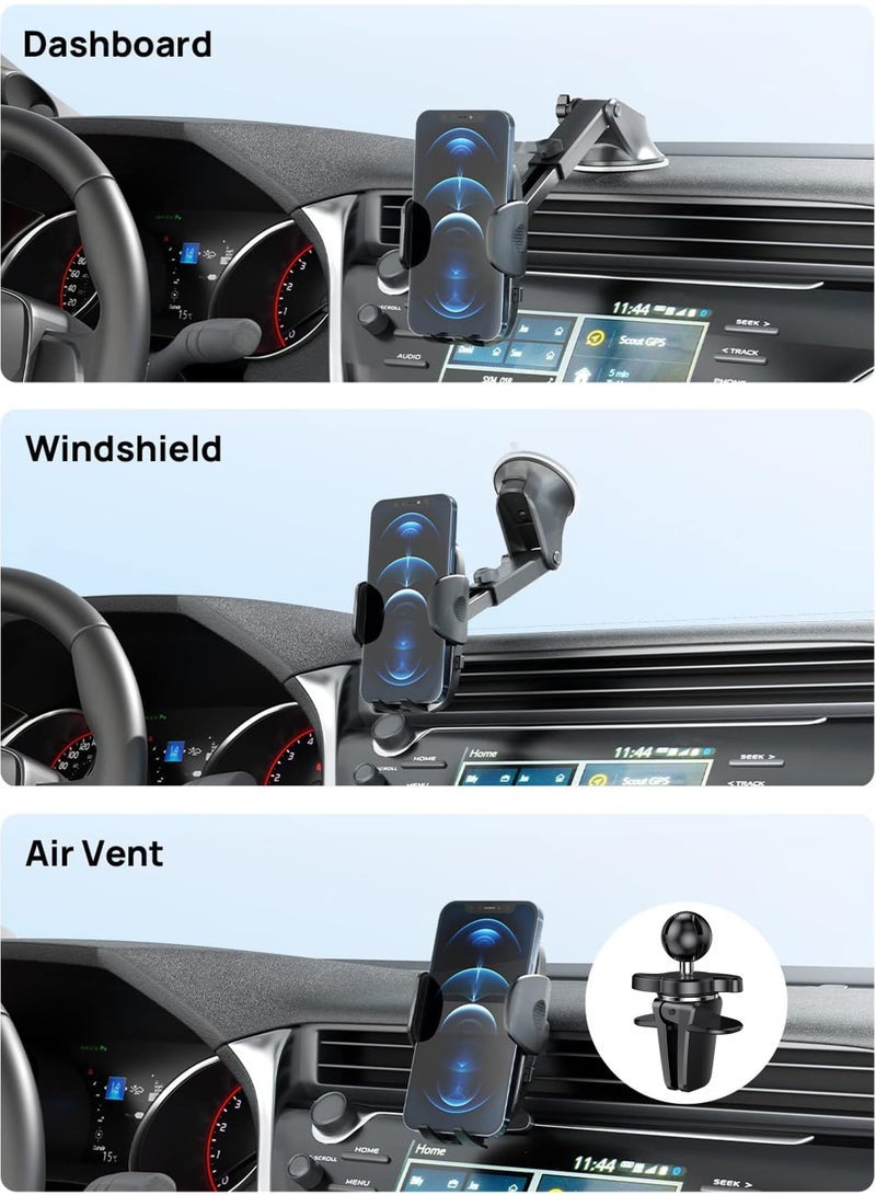 Phone Mount for Car, Long Arm Strong Suction Cup Car Phone Holder, Universal Hands-Free Phone Holder for Car Windshield Dashboard Air Vent, Fit iPhone Samsung All Smartphones - Image 2