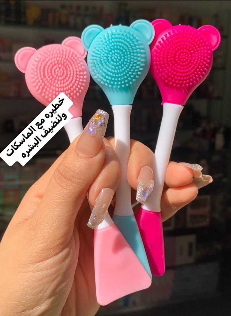 Generic 2-in-1 Soft Silicone Bear Face Cleansing Brush Hand Wash Face Brush Easy Face Mask Work Brush Multi Color - Image 1