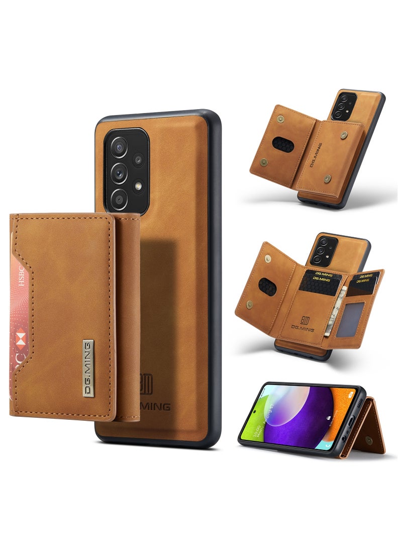 DGMING - CaseMe Wallet Case for Samsung Galaxy A52 DGMING Premium Leather Phone Case Back Cover Magnetic Detachable with Trifold Wallet Card Holder Pocket - Brown - Image 1