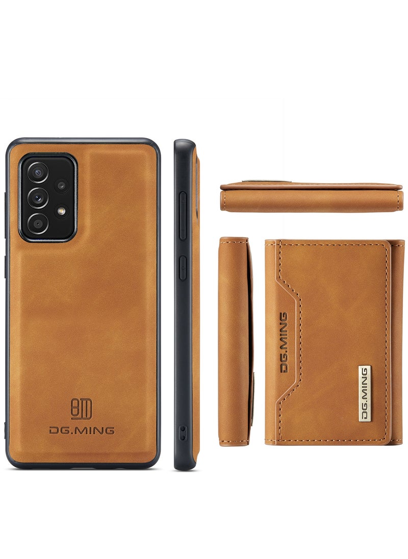 DGMING - CaseMe Wallet Case for Samsung Galaxy A52 DGMING Premium Leather Phone Case Back Cover Magnetic Detachable with Trifold Wallet Card Holder Pocket - Brown - Image 1