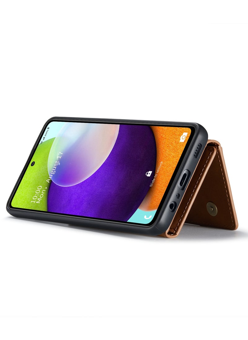 DGMING - CaseMe Wallet Case for Samsung Galaxy A52 DGMING Premium Leather Phone Case Back Cover Magnetic Detachable with Trifold Wallet Card Holder Pocket - Brown - Image 1