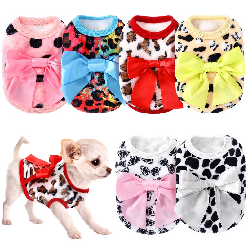 Shinylin 6 Pieces Dog Sweaters for Small Dogs Girls Winter Puppy Clothes Female Fleece Warm Thick Outfit Pet Small Doggie Clothes for Yorkie Chihuahua (M) - Image 1