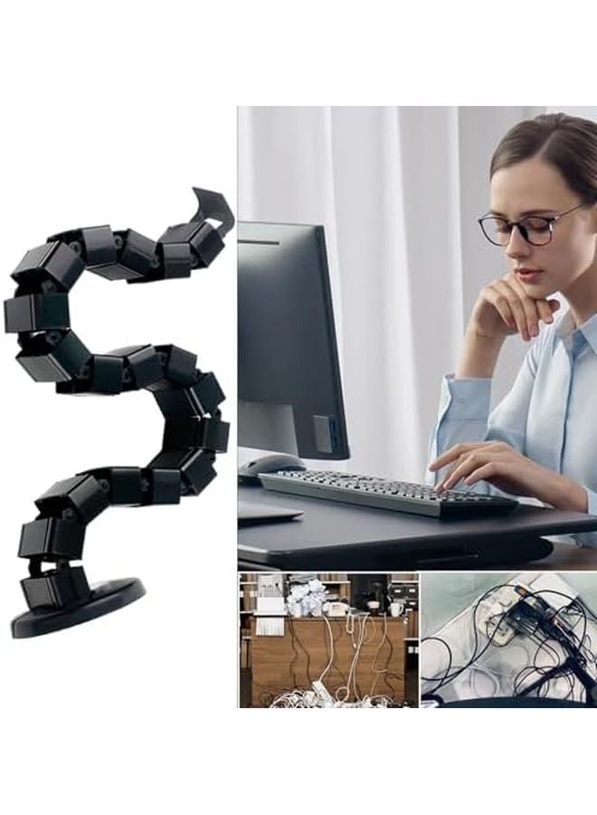 أكمام كابل مربعة سوداء مرنة على شكل ثعبان لأنابيب إدارة الأسلاك لأجهزة الكمبيوتر والتلفزيون والمكتب المنزلي - Image 4