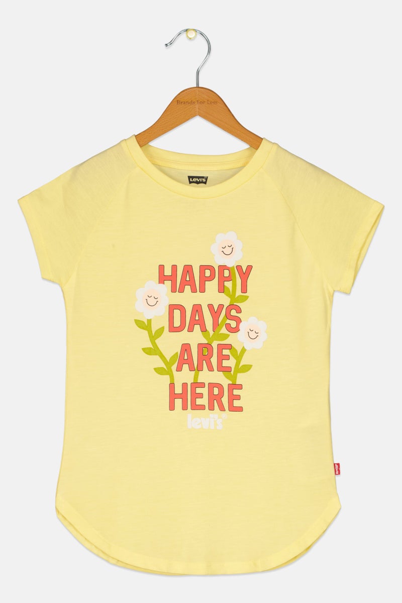 Levi's تي شيرت قصير الأكمام بنمط جرافيك للفتيات، أصفر - Image 2