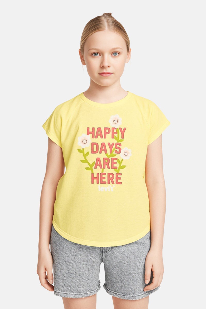 Levi's تي شيرت قصير الأكمام بنمط جرافيك للفتيات، أصفر - Image 1