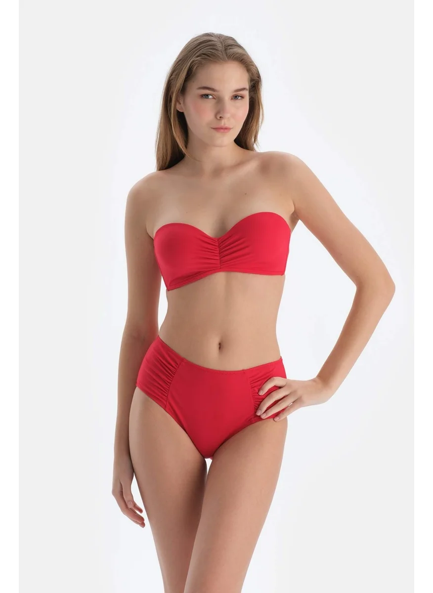 dagi Red Side Draped High Waist Bottom