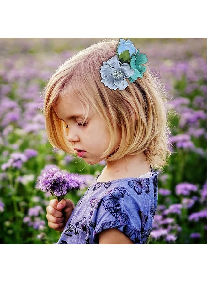 KASTWAVE Flower Hair Clip For Baby Girl 3 Pcs Lightweight Floral Hair Bow With Boutique Fully Lined Alligator Beach Party Bridal Accessories For Toddler Women Teens Gifts (Blue) - Image 3