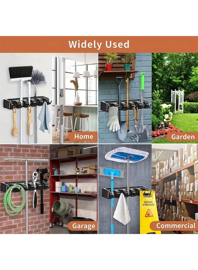 Black Heavy Duty Wall Mounted Storage Rack With Hooks For Mop Broom Garage Bathroom Kitchen - Image 3