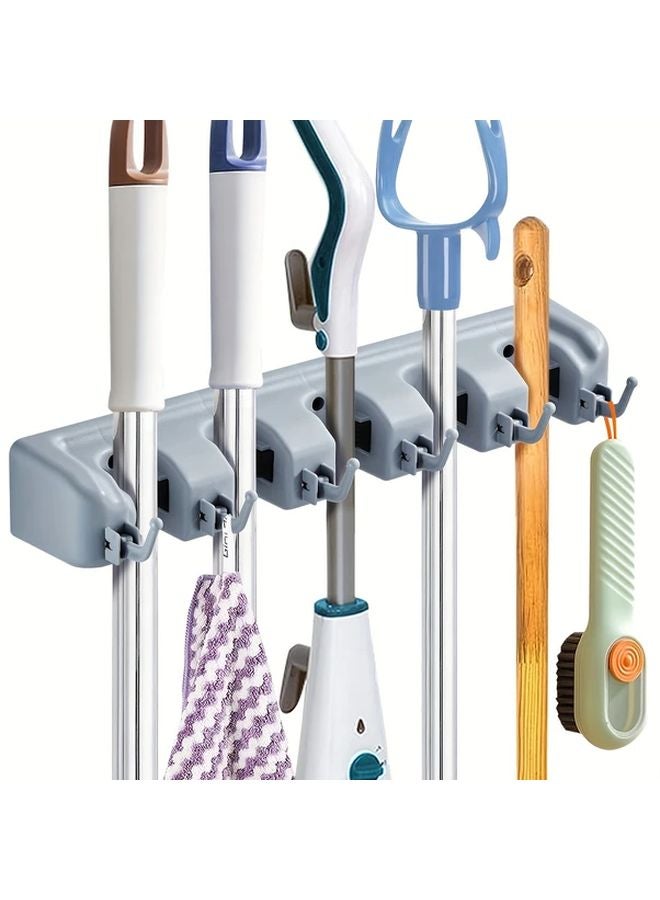 Black Heavy Duty Wall Mounted Storage Rack With Hooks For Mop Broom Garage Bathroom Kitchen - Image 4