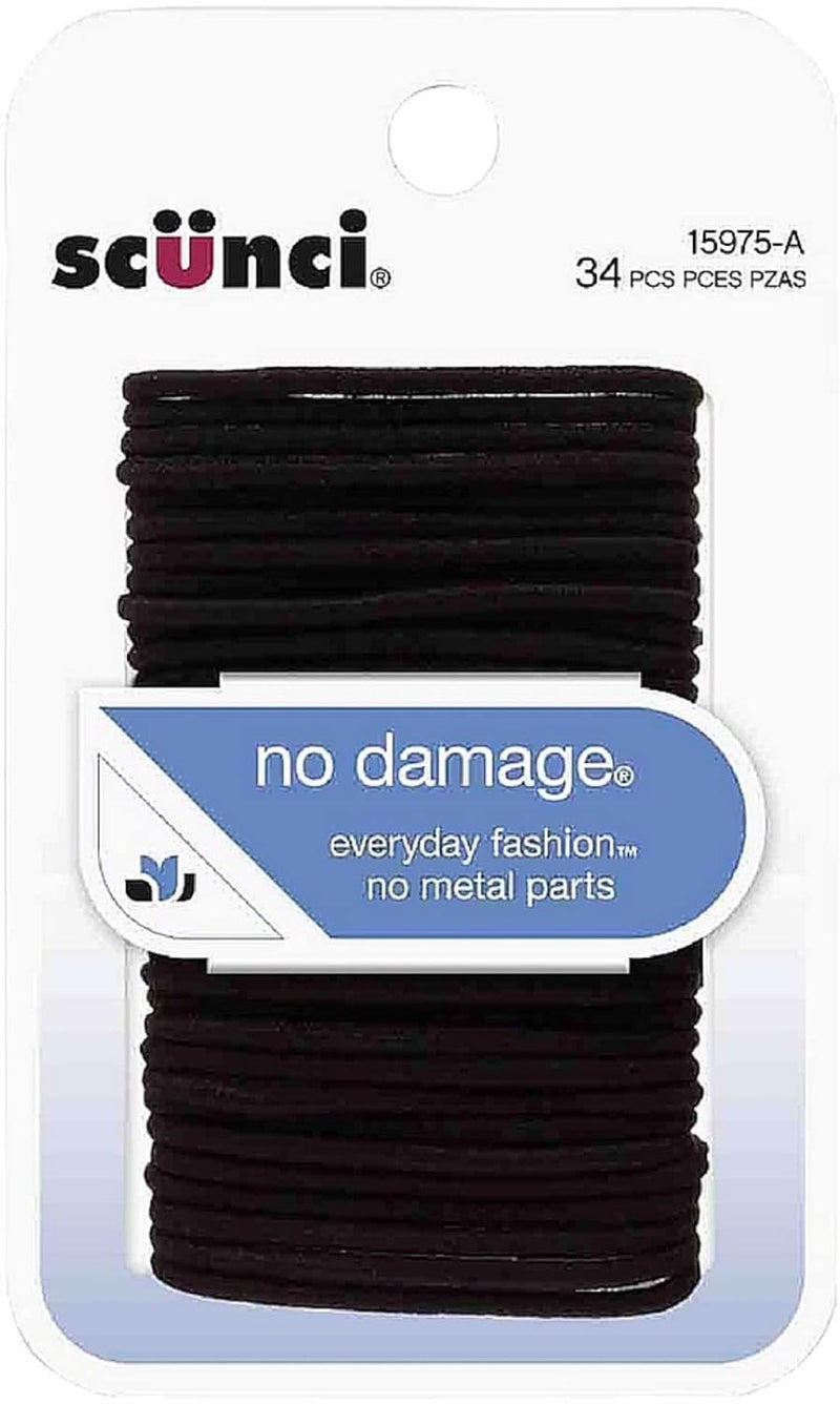 Scunci No Damage Hair Elastics, Small, Black 34 ea (Pack of 3)