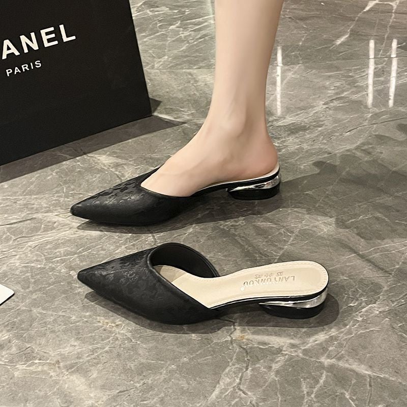Internet Celebrity Style Half-Heel Mules For Women, Suitable For Outdoor Wear, 2025 French Pointed-Toe Sandals - Image 4