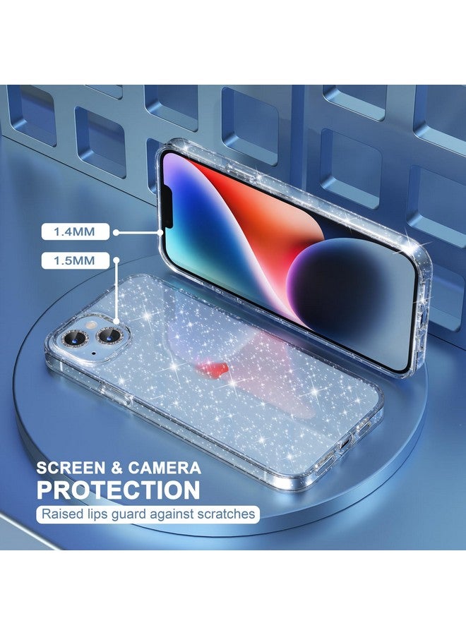 Choiche Compatible for iPhone 14 Plus Case Cute, Women Clear Glitter Bling Sparkly Case, [2 x Diamond Camera Lens Protectors] [2 x Tempered Glass Screen Protectors] 6.7-inch (Glitter Clear) - Image 3