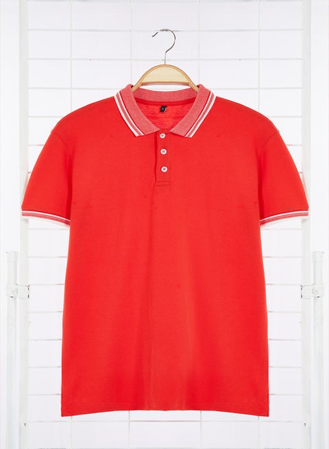 Pomegranate Blossom Slim/Narrow Cut 100% Cotton Polo Neck T-shirt TMNSS22PO00014