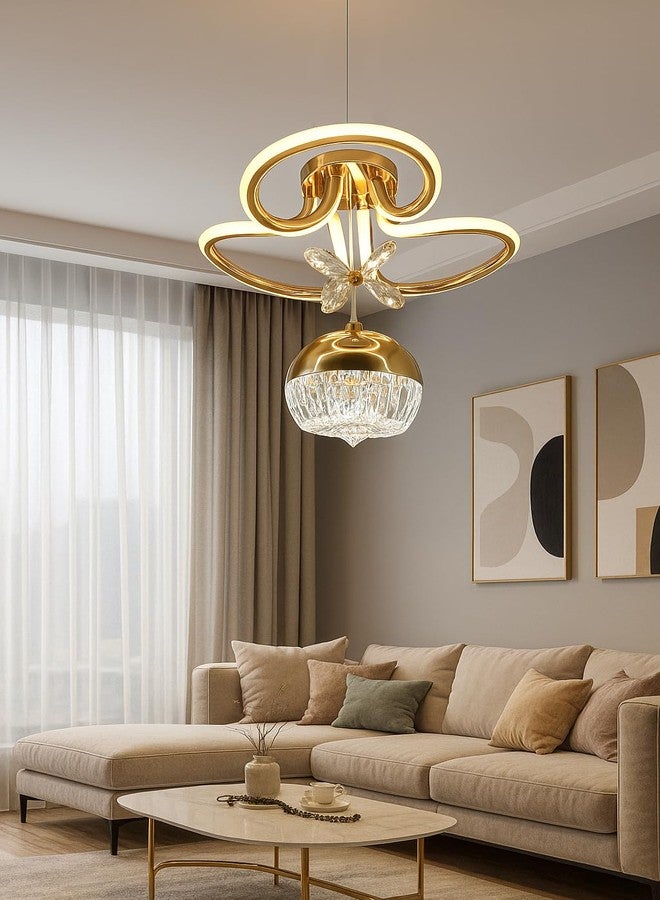 Desidiya Modern LED Crystal Pendant Light Dimmable Elegant Gold Design & 3-Light Modes Ceiling Light Fixture for Living Room, Dining Room, Bedroom Comes with Cystal Butterfly - Image 3