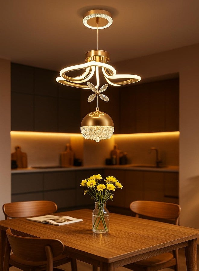 Desidiya Modern LED Crystal Pendant Light Dimmable Elegant Gold Design & 3-Light Modes Ceiling Light Fixture for Living Room, Dining Room, Bedroom Comes with Cystal Butterfly - Image 2