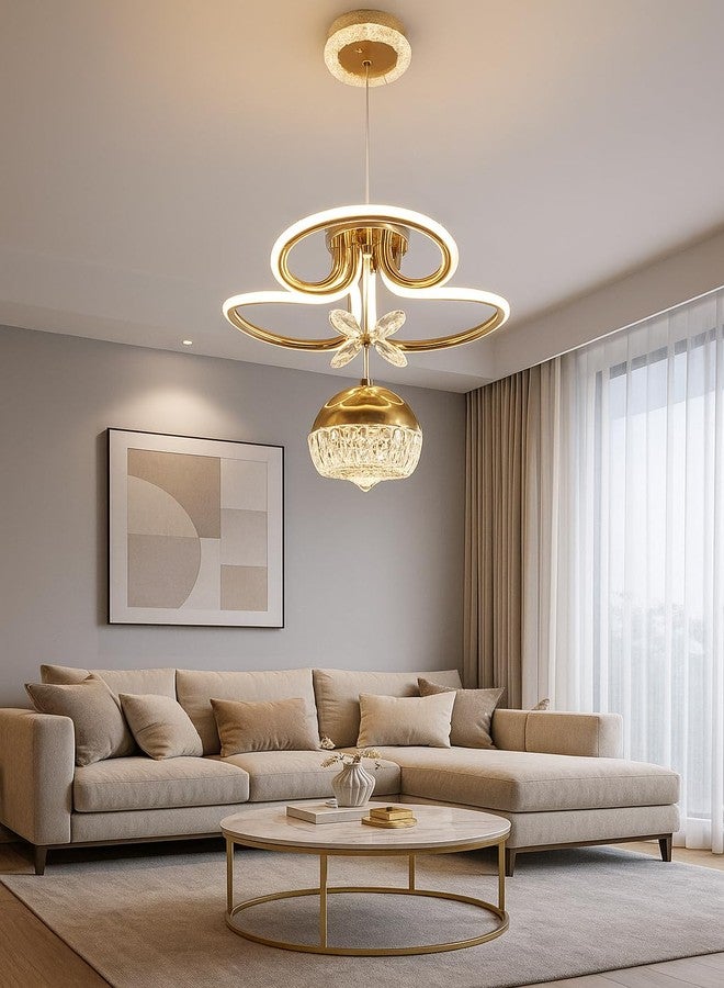 Desidiya Modern LED Crystal Pendant Light Dimmable Elegant Gold Design & 3-Light Modes Ceiling Light Fixture for Living Room, Dining Room, Bedroom Comes with Cystal Butterfly - Image 1