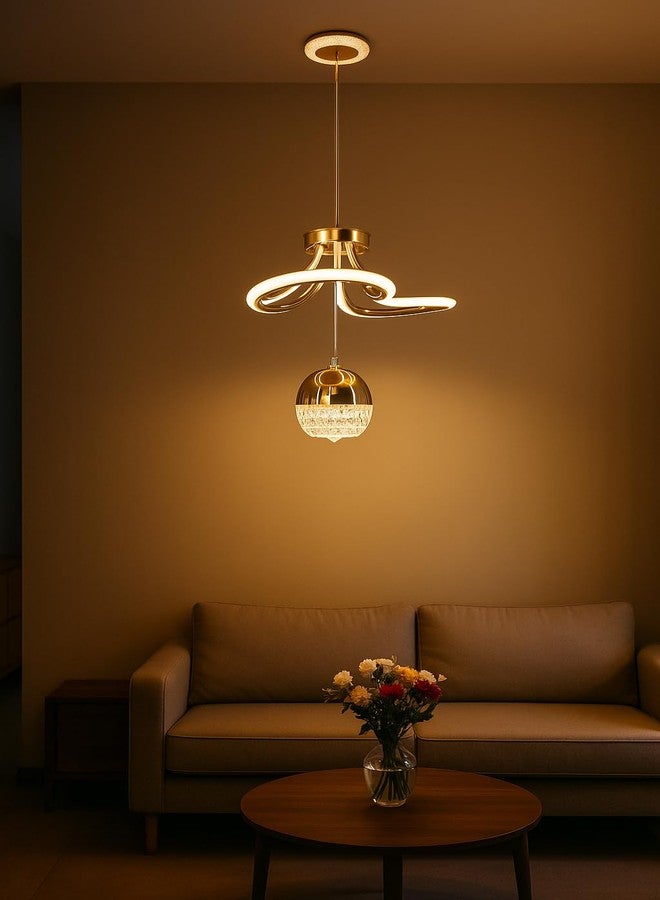 Desidiya Modern LED Crystal Pendant Light Dimmable Elegant Gold Design & 3-Light Modes Ceiling Light Fixture for Living Room, Dining Room, Bedroom Comes with Cystal Butterfly - Image 4
