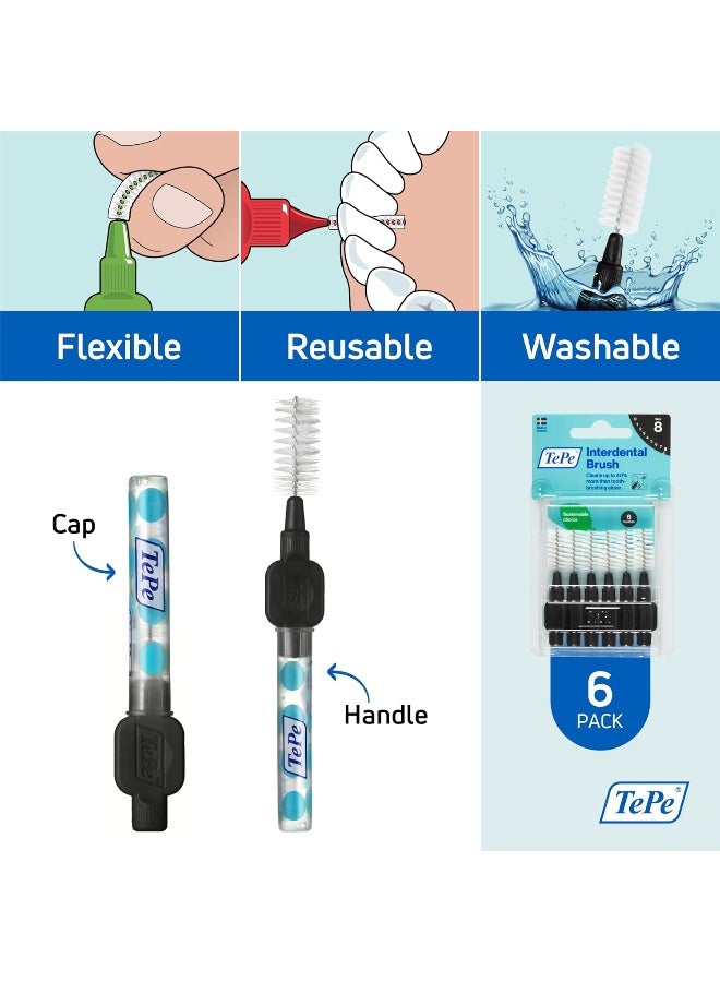 TEPE Interdental Brush Original, Soft Dental Brush for Teeth Cleaning, Pack of 6, 1.5 mm, Extra-Large Gaps, Black, Size 8 - Image 5