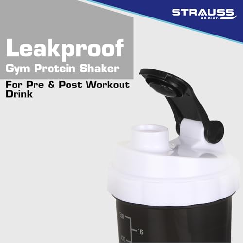 STRAUSS Spider Gym Shaker Bottle | Shakers for Protein Shake with 2 Storage Compartment | Leakproof Gym Protein Shaker for Post and Pre-Workout Drink | 100% BPA Free (500 ML, Pack of 1,White) - Image 2