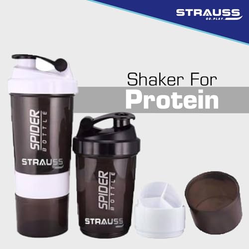 STRAUSS Spider Gym Shaker Bottle | Shakers for Protein Shake with 2 Storage Compartment | Leakproof Gym Protein Shaker for Post and Pre-Workout Drink | 100% BPA Free (500 ML, Pack of 1,White) - Image 5