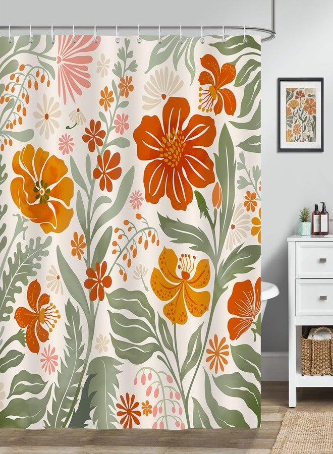 Bonhause Cute Floral Shower Curtain, Colorful Abstract Flower Boho Plants Retro Groovy Bathroom Decor 72 x 72 Inch Polyester Fabric Waterproof Bath Curtain with 12 Hooks - Image 1