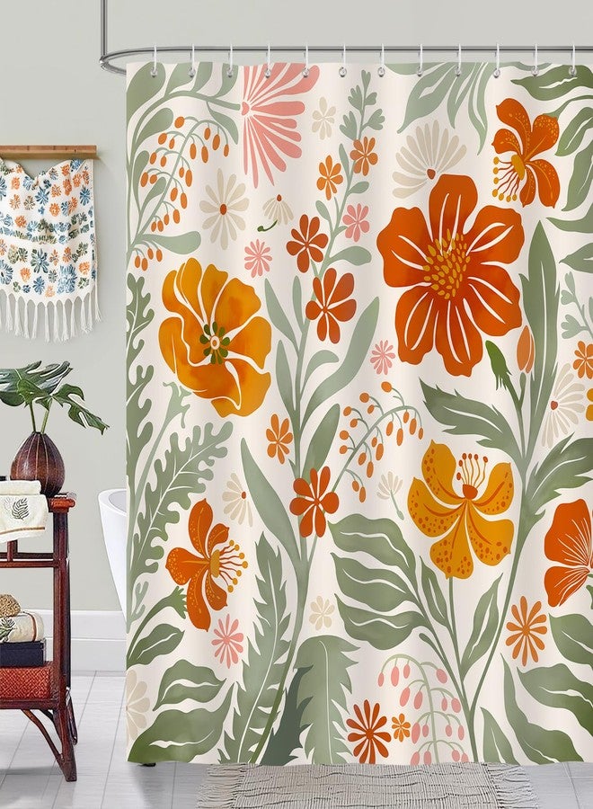 Bonhause Cute Floral Shower Curtain, Colorful Abstract Flower Boho Plants Retro Groovy Bathroom Decor 72 x 72 Inch Polyester Fabric Waterproof Bath Curtain with 12 Hooks - Image 2