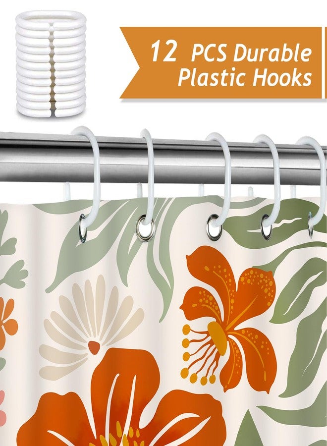 Bonhause Cute Floral Shower Curtain, Colorful Abstract Flower Boho Plants Retro Groovy Bathroom Decor 72 x 72 Inch Polyester Fabric Waterproof Bath Curtain with 12 Hooks - Image 3