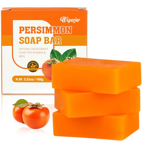 3 PCS Persimmon Soap Bar for Old People Smell Natural Deodorant Body Face Bar Soap for Body Odor Control Remove Bad Body Odor Men Women Deodorizing Handmade Body Deeply Cleansing Bar Soap