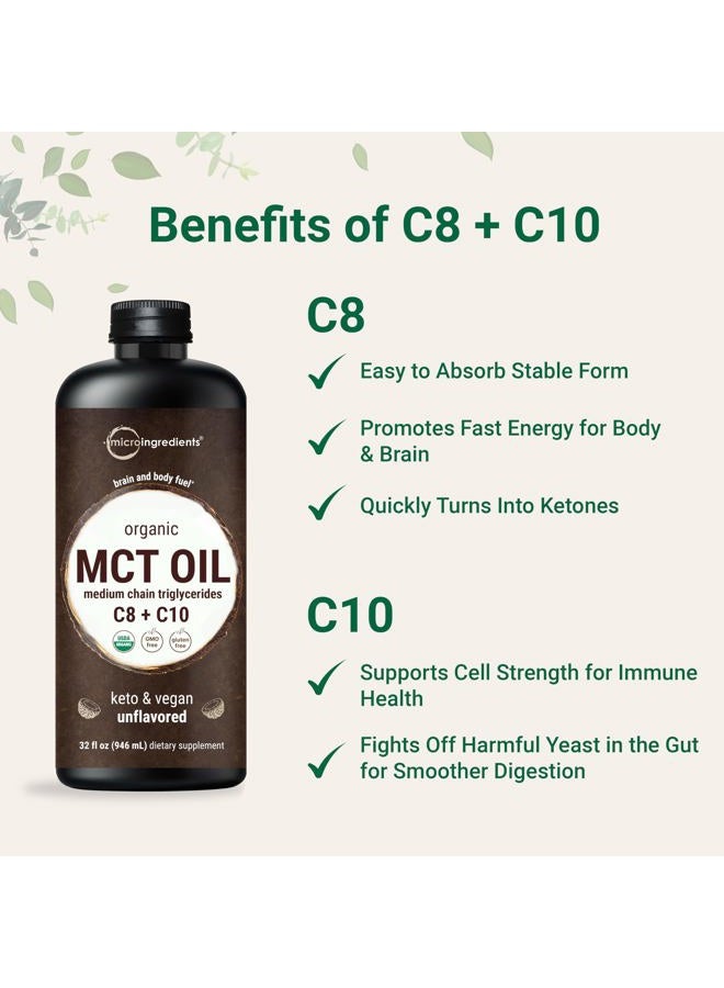 Micro Ingredients MCT Oil Organic, 32 fl oz |100% Virgin Coconut with C8 + C10 Fatty Acids | Natural Fuel for Brain Energy & Ketone Production | Great for Coffee or Dressings | Unflavored, Keto, Vegan - Image 4