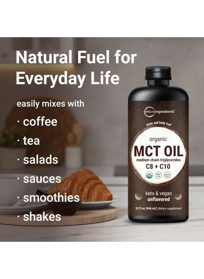 Micro Ingredients MCT Oil Organic, 32 fl oz |100% Virgin Coconut with C8 + C10 Fatty Acids | Natural Fuel for Brain Energy & Ketone Production | Great for Coffee or Dressings | Unflavored, Keto, Vegan - Image 5