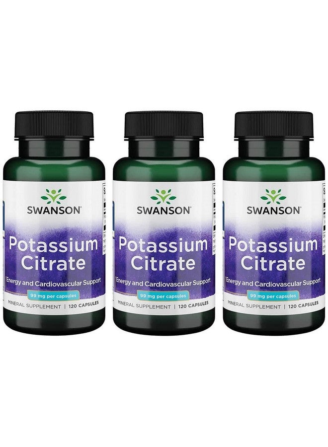 Swanson Potassium Citrate - Mineral Supplement Promoting Heart Health & Energy Support - Aids Optimal Nerve & Kidney Function with Natural Ingredients - (120 Capsules, 99mg Each) (3 Pack) - Image 1