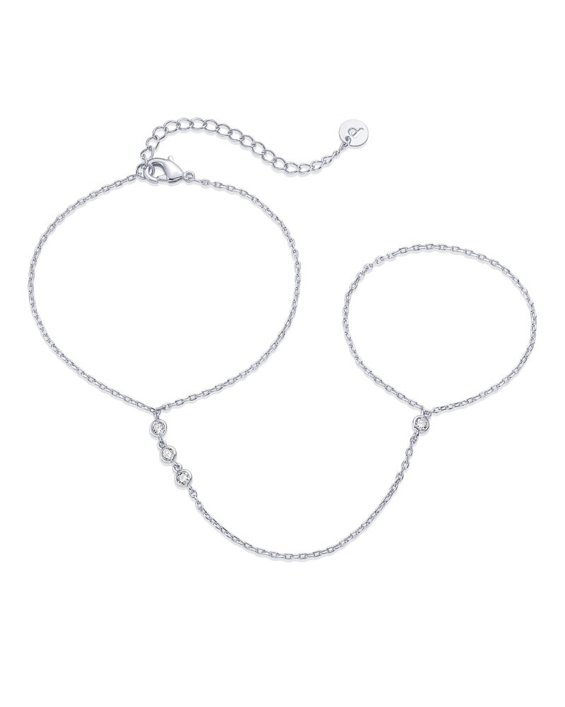 PAVOI Rhodium Plated Cubic Zirconia Hand Chain Bracelet for Women | Dainty Station Bracelet and Ring Chain Body Jewelry - Image 5