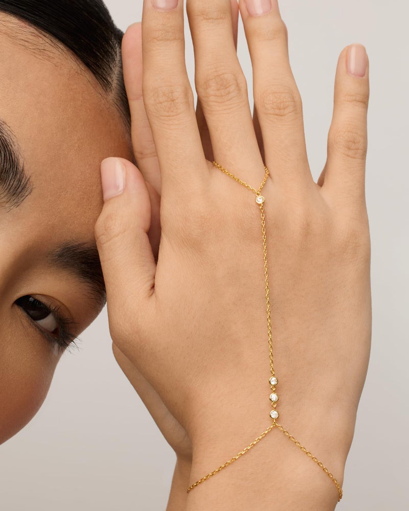 PAVOI Rhodium Plated Cubic Zirconia Hand Chain Bracelet for Women | Dainty Station Bracelet and Ring Chain Body Jewelry - Image 2