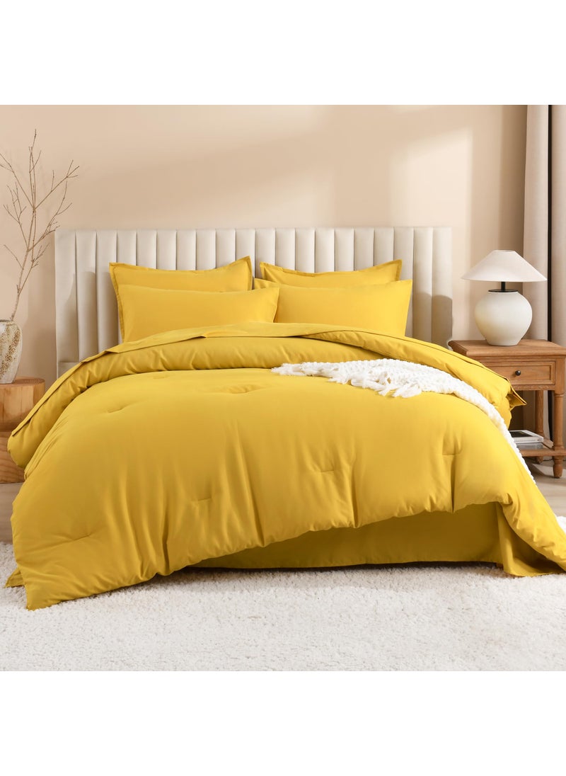 Litanika Litanika Comforter Full Size Set Mustard Yellow - 7 Pieces Bed in a Bag Full Beddding Comforter Sets  Plain Lightweight Bed Set with Comforter  Sheets  Pillowcases & Shams  - Image 2