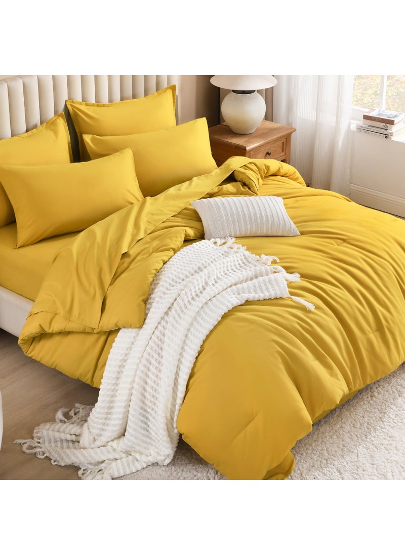 Litanika Litanika Comforter Full Size Set Mustard Yellow - 7 Pieces Bed in a Bag Full Beddding Comforter Sets  Plain Lightweight Bed Set with Comforter  Sheets  Pillowcases & Shams  - Image 3