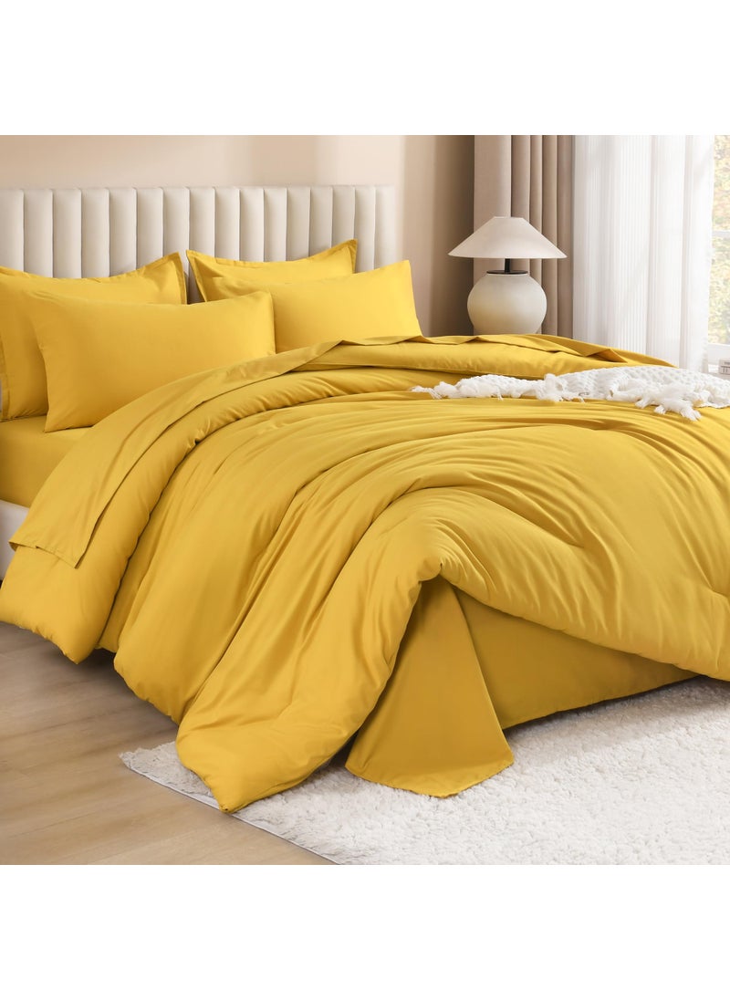 Litanika Litanika Comforter Full Size Set Mustard Yellow - 7 Pieces Bed in a Bag Full Beddding Comforter Sets  Plain Lightweight Bed Set with Comforter  Sheets  Pillowcases & Shams  - Image 1