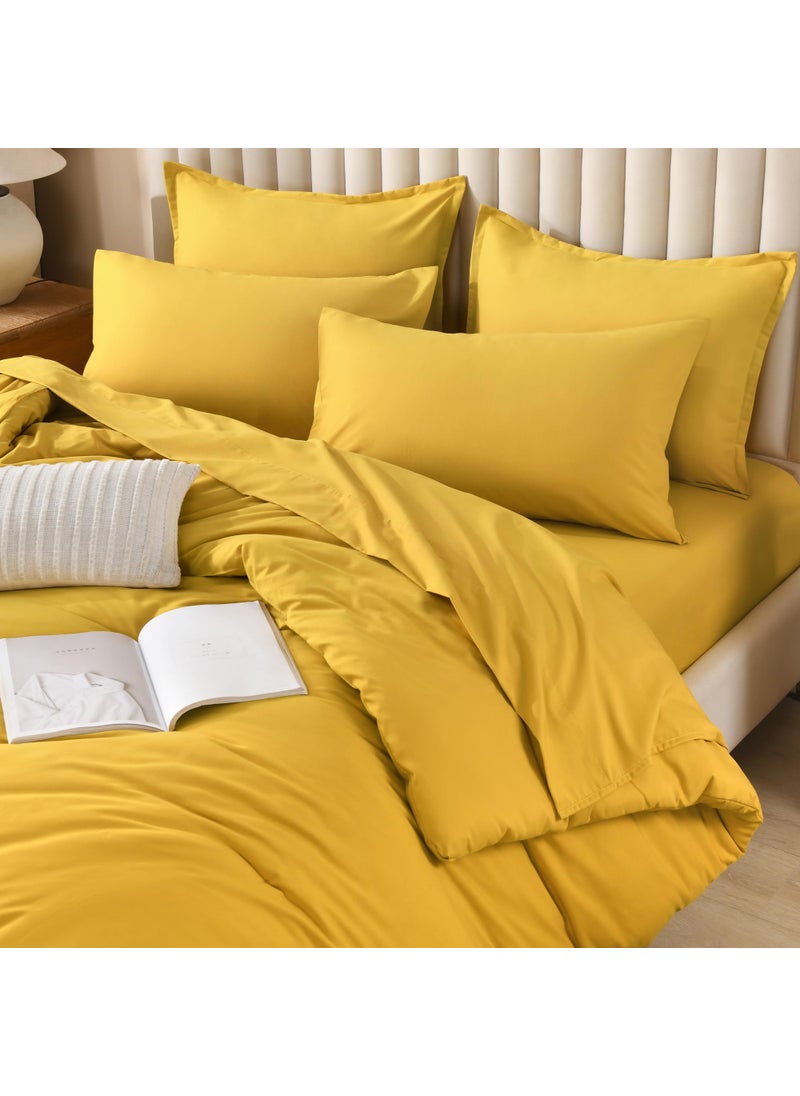 Litanika Litanika Comforter Full Size Set Mustard Yellow - 7 Pieces Bed in a Bag Full Beddding Comforter Sets  Plain Lightweight Bed Set with Comforter  Sheets  Pillowcases & Shams  - Image 4
