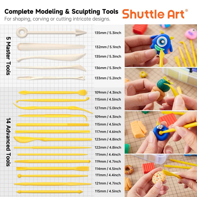 Shuttle Art Polymer Clay, 60 Colors Oven Bake Modeling Clay, Creative Clay Kit with 19 Clay Tools and 16 Kinds of Accessories, Non-Toxic, Non-Sticky, Ideal DIY Art Craft Clay Gift for Kids Adults - Image 3