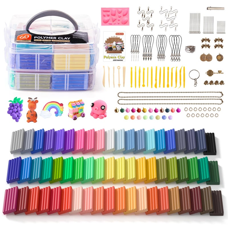 Shuttle Art Polymer Clay, 60 Colors Oven Bake Modeling Clay, Creative Clay Kit with 19 Clay Tools and 16 Kinds of Accessories, Non-Toxic, Non-Sticky, Ideal DIY Art Craft Clay Gift for Kids Adults - Image 1