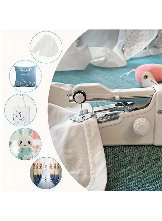 Portable Battery Operated Mini Sewing Machine Handheld Cordless White For Mending Clothes - Image 3