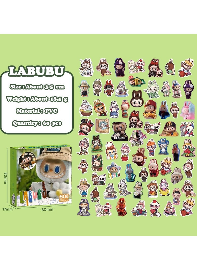 LABUBU 60pcs/Box LABUBU Waterproof Cartoon Vinyl Stickers for Laptop Phonecase  - Image 2