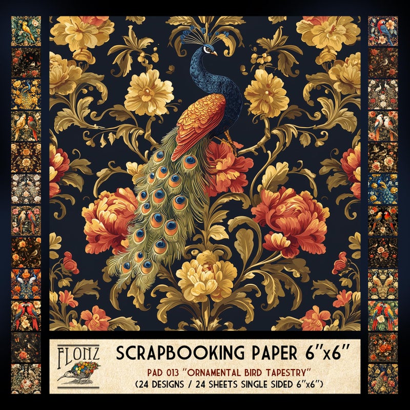 FLONZ Scrapbook Paper (24 sheets 6"x6") Vintage Blossom Birds ~ A delicate collection of floral and songbird illustrations in aged pastel tones with distressed textures and soft painterly charm - Image 1