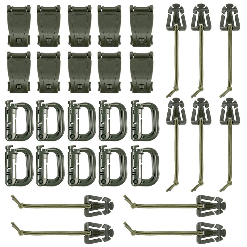 BOOSTEADY 36PCS Attachments for Tactical Backpack Vest Belt,D-Ring Grimloc Locking Gear Clip, Web Dominator Elastic Strings, Strap Management Tool Buckle,Hydration Tube Clips,Key Ring,MOLLE Bag - Image 1