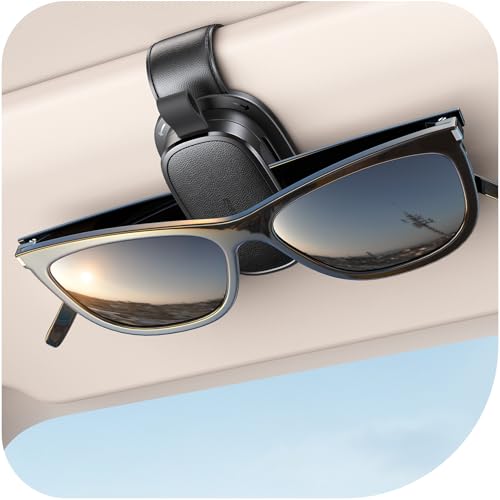 Chfeila Sunglass Holder for Car Chfeila Upgrade 360 Rotating OneHand Operation Magnetic Glasses Clip Leather Sun Eyeglass Visor Organizer ScratchFree Eyewear Hanger for Car Accessories Gadgets Black - Image 1