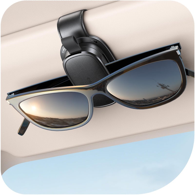 Chfeila Sunglass Holder for Car Chfeila Upgrade 360 Rotating OneHand Operation Magnetic Glasses Clip Leather Sun Eyeglass Visor Organizer ScratchFree Eyewear Hanger for Car Accessories Gadgets Black - Image 3