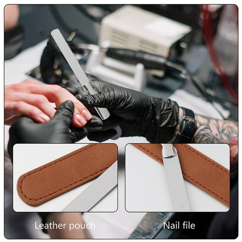 4 Sets Manicure Abrasive Strips Nail Files Stainless Steel Files Leather Bags - Image 4