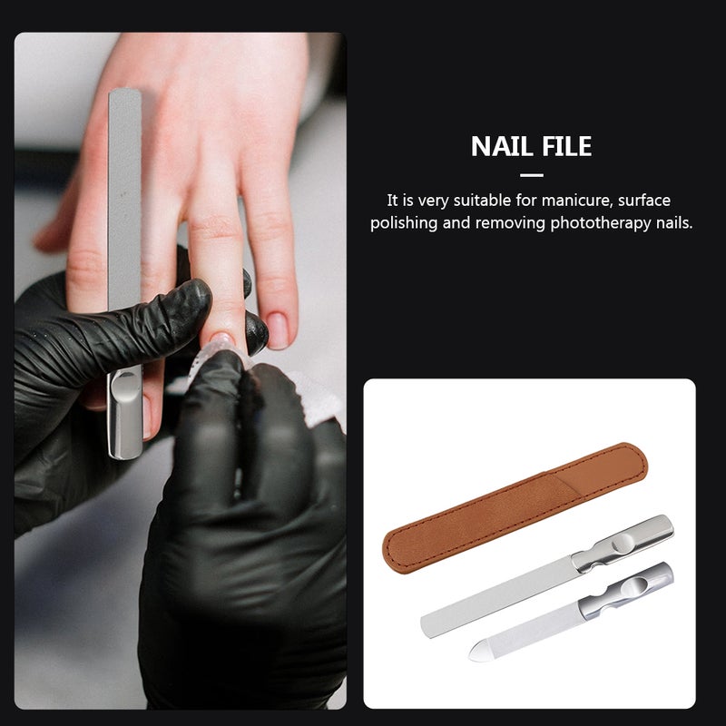 4 Sets Manicure Abrasive Strips Nail Files Stainless Steel Files Leather Bags - Image 2